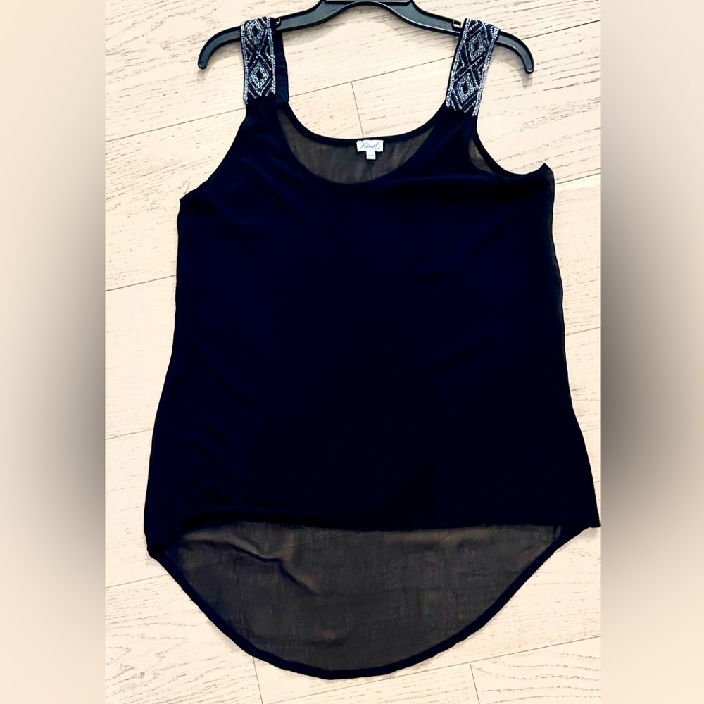 Kismet Black Tank Top with Beaded Embellished Straps MEDIUM (loose fit)